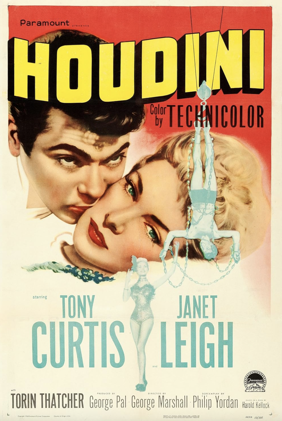 houdini 1953 mov ie poster - Paramount Houdini Technicolor Tony Janet Curtis Y Leigh Torin Thatcher George Pal George Marshall Philip Yordan K